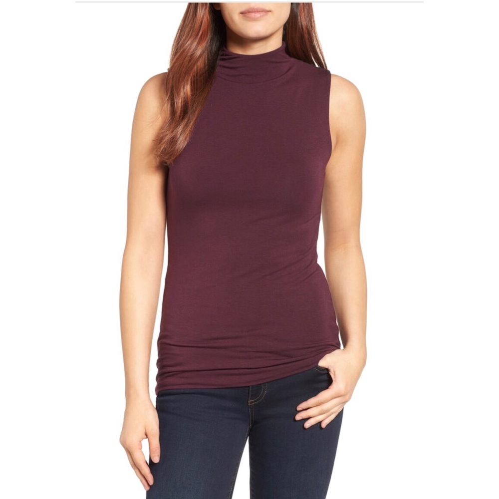 Halogen mock neck sleeveless cranberry red top